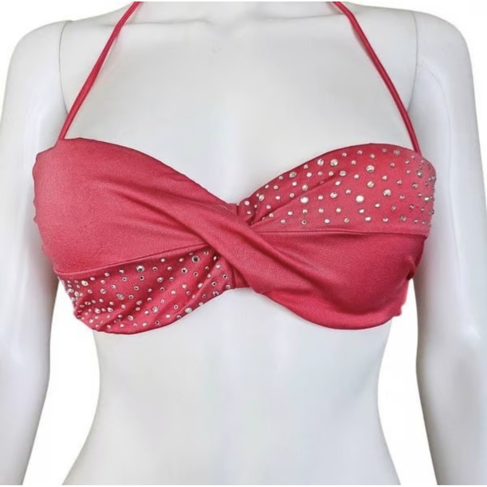 Victoria's‎ Secret Bikini Top 36B Hot Pink Jeweled Halter Underwire Padded